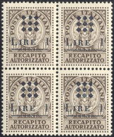 2118 GUIDIZZOLO 1945 - 1 Lira Su 10 Cent. (1), Blocco Di Quattro, Gomma Originale Integra, Perfetto.... - Non Classés