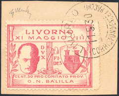 2127 LIVORNO 1930 - 30 Cent. Rosa Lilla (1), Usato Su Frammento, Perfetto. Chiavarello.... - Non Classés