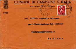 2140 CAMPIONE 1940 - 2 Lire Imperiale (255), Perfetto, Su Busta Da Campione 1/10/1940 A Basilea. Ferrario... - Non Classés