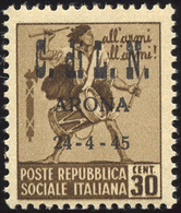 2146 ARONA 1945 - 30 Cent. Senza Filigrana Soprastampato (17), Gomma Integra, Perfetto. Cert. Raybaudi.... - Comité De Libération Nationale (CLN)