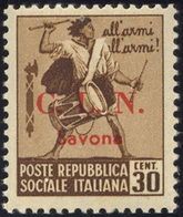 2153 SAVONA 1945 - 30 Cent. Con Filigrana Soprastampato (12), Gomma Originale Integra, Perfetto. G.Oliva,... - Nationales Befreiungskomitee