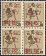 2155 VALLE BORMIDA 1945 - 30 Cent. Soprastampato (4), Blocco Di Quattro, Gomma Originale Integra, Perfett... - Nationales Befreiungskomitee