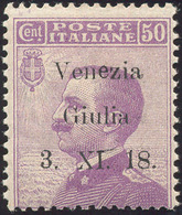 2188 VENEZIA GIULIA 1918 - 50 Cent. Soprastampa Di Saggio (S1), Gomma Originale Integra, Perfetto. Raro! ... - Autres & Non Classés