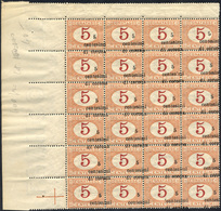 2203 TRENTO E TRIESTE SEGNATASSE 1919 - 5 Su 5 Cent., Soprastampa Obliqua A Cavallo (1l), Blocco Di 24 Es... - Autres & Non Classés