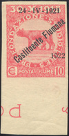 2225 FIUME 1922 - 10 Cent. Soprastampato Costituente Fiumana, Non Dentellato (180 Md), Bordo Di Foglio In... - Sonstige & Ohne Zuordnung