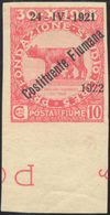 2225 FIUME 1922 - 10 Cent. Soprastampato Costituente Fiumana, Non Dentellato (180 Md), Bordo Di Foglio In... - Autres & Non Classés