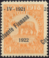 2226 FIUME 1922 - 20 Cent. Soprastampa Costituente Fiumana Spostata, Doppia Stampa Del Francobollo (182a,... - Sonstige & Ohne Zuordnung