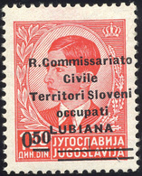 2244 LUBIANA 1941 - 0,50 Su 1,50 D. Soprastampato (41), Gomma Integra, Perfetto. Raro. Cert. Diena.... - Other & Unclassified