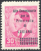 2248 LUBIANA 1941 - 30 Din. Rosa Lilla, Soprastampato, Non Emesso (69), Gomma Originale, Difettoso Per Un... - Sonstige & Ohne Zuordnung