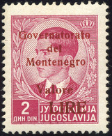 2266 MONTENEGRO 1942 - 2 D. Soprastampato In Rosso (52), Gomma Integra, Perfetto. Bello E Raro! Cert. SPR... - Other & Unclassified