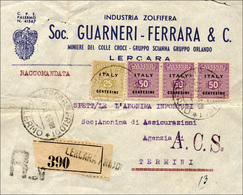 2274 AMGOT SICILIA 1943 - 25 Cent., 50 Cent., Striscia Di Tre (2,4), Perfetti, Su Busta Raccomandata Da L... - Other & Unclassified