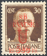 2277 OCCUPAZIONE CROATA 1944 - 3,50 Su 30 Cent. Emissione Di Spalato, Doppia Soprastampa (11a), Gomma Ori... - Sonstige & Ohne Zuordnung