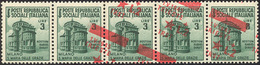 2289 TRIESTE 1945 - 2 Lire Su 3 Lire, Striscia Di Cinque, Soprastampa Obliqua, Il Primo Esemplare Senza S... - Sonstige & Ohne Zuordnung