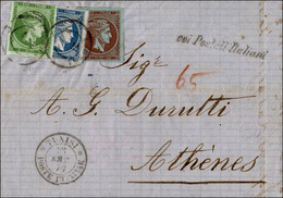 2330 TUNISI 1872 - Lettera Non Affrancata Da Tunisi 18/9/1872, Bollo Corsivo "coi Postali Italiani" Ad At... - Autres & Non Classés