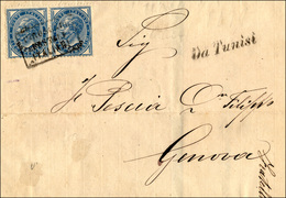 2333 TUNISI 1879 - 10 Cent. Azzurro Vittorio Emanuele II Soprastampato (10), Coppia, Perfetta, Su Sovraco... - Autres & Non Classés