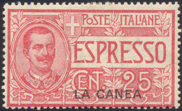 2345 LA CANEA ESPRESSI 1906 - 25 Cent. (1) Soprastampa Con Caratteri Più Sottili, Gomma Originale, Perfet... - Autres & Non Classés