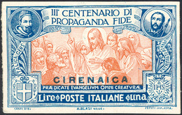 2409 1923 - 1 Lira Propaganda Fide, Prova Soprastampata Su Carta Gessata Patinata, Non Dentellata, Non Go... - Cirenaica