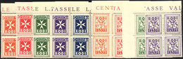 2435 SEGNATASSE 1934 - Soggetti Vari (1/9), Blocchi Di Quattro Bordo/angolo Di Foglio, Gomma Integra, Per... - Egée