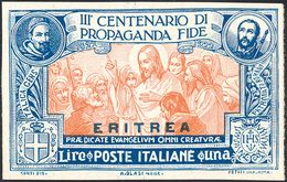 2446 1923 - 1 Lira Propaganda Fide, Prova Soprastampata Su Carta Gessata Patinata, Non Dentellata, Non Go... - Erythrée