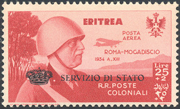 2457 SERVIZIO AEREO 1934 - 25 + 2 Lire Coroncina (1), Gomma Originale Integra, Perfetto. Cert. Colla.... - Erythrée