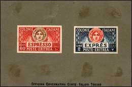 2458 ESPRESSI 1924 - 60 Cent. E 2 Lire (4,5), Prove Di Conio Nei Colori Adattati, Montate Su Cartoncino. ... - Eritrea