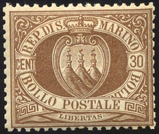 2604 1877 - 30 Cent. Bruno (6), Discreta Centratura, Gomma Originale, Perfetto. Bello. Cert. Raybaudi.... - Autres & Non Classés