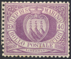 2609 1877 - 40 Cent. Lilla Scuro Stemma (7), Ottima Centratura, Gomma Originale, Perfetto. Bello! Cert. R... - Autres & Non Classés