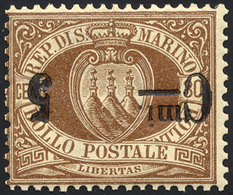 2618 1892 - 5 Cent. Su 30 Cent. Bruno, Soprastampa Capovolta (9a), Gomma Integra, Perfetto. Presenta Deca... - Other & Unclassified