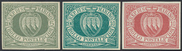 2632 1892/99 - 5 Cent. Verde Olivastro, 10 Cent. Verde Azzurro E 10 Cent. Rosso Bruno Stemmi, Prove D'arc... - Sonstige & Ohne Zuordnung