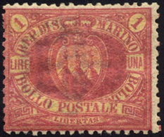 2639 1892 - 1 Lira Carminio Su Giallo (20), Gomma Integra, Buono Stato. Cert. Oro Raybaudi.... - Other & Unclassified