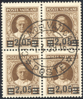 2756 1937 - 2,05 Su 2 Lire Provvisoria, II Tiratura (37), Blocco Di Quattro, Usato, Perfetto. Cert. Diena... - Autres & Non Classés