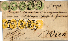 2775 AUSTRIA 1863 - 2 Kr. Giallo Striscia Di Cinque, 3 K. Verde Striscia Di Tre E Coppia, Dent. 9 1/2 (27... - Sonstige - Europa