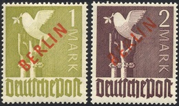 2826 GERMANIA BERLINO 1949 - 1 E 2 M. Soprastampa BERLIN Rossa (17/B-18/B), Gomma Integra, Perfetti.... - Sonstige - Europa