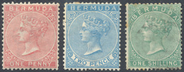 2993 BRITISH COLONIES-BERMUDA 1865/1903 - 1 D. Rose Red, 2 D. Dull Blue, 1 S. Green (S.G. 1,3,8 £ 570), U... - Autres & Non Classés