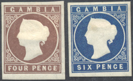 2996 BRITISH COLONIES-GAMBIA 1874 - 4 D. Brown And 6 D. Blue (S.G. 5,7 £ 700), Originale Gum, Hinged, Per... - Sonstige & Ohne Zuordnung