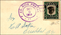3006 PANAMA 1912 - 1 Cent. Vasco Nunez De Balboa, Centro Capovolto (90a), Perfetto, Su Bustina Del 9/9/19... - Other & Unclassified