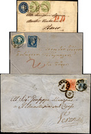 3024 LOMBARDO VENETO/LEVANTE 1850/1865 - Tre Lettere Con Interessanti Affrancature, Notata Una "mista" Co... - Autres & Non Classés
