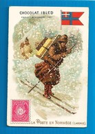 CHROMO..CHOCOLAT IBLED..LA POSTE EN NORVEGE.. LAPONIE..DRAPEAU..SKIS...MONDICOURT...TIMBRE (fac Similé)..CH00076 - Ibled