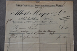 Facture Albert Meyer & Cie, Tissus, Trousseaux, Ameublements à Genève (Suisse), 1906 - Switzerland