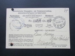 Schweizerische Telegrapgen Und Telephonverwaltung. Nachnahme / Remboursement. Rorschach PP. Ferngespräche! 1922 - Cartas & Documentos