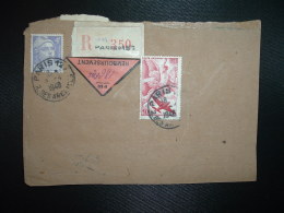 DEVANT LR CR (FRAGMENT) TP AVION 50F + MARIANNE DE GANDON 4F OBL.9-4 1948 PARIS 127 - Posttarife