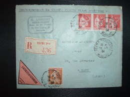 LR CR TP PAIX 50c X3 + SEMEUSE 25c OBL.19-7-34 REIMS PRINCIPAL MARNE (51) H. LAMBERT Huissier - Tarifs Postaux