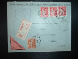 LR CR TP PAIX 50c X3 + SEMEUSE 25c OBL.27-5 33 REIMS PRINCIPAL MARNE (51) H. LAMBERT Huissier - Postal Rates