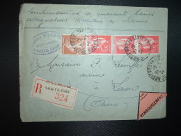 LR CR TP PAIX 50c X3 + SEMEUSE 25c OBL.23-3 34 ROSIERES EN SANTERRE SOMME (80) Gaston VILLAIN Huissier - Postal Rates