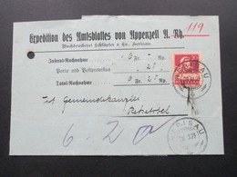 Schweiz 1923 Expedition Des Amtsblattes Von Appenzell. Herisau - Rehetobel - Lettres & Documents