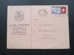 Schweiz 1939 Brief / Frmenbrief J. Leutert Metzgerei Und Charcauterie Zürich 1. - Cartas & Documentos