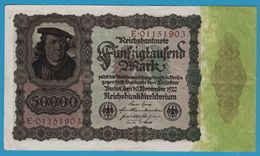 DEUTSCHES REICH 		50000 Mark 19.11.1922	No E.01151903 P# 80 Bürgermeister Brauweiler - 50.000 Mark