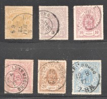 Luxembourg  Armoiries Lignes Colorées 6 Variétés De Teintes Oblitérés - 1859-1880 Coat Of Arms
