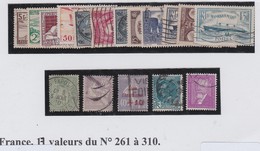 FRANCE  LOT TIMBRES 17 VALEURS  YT N° 261 A 310 - Autres & Non Classés