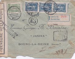 GRECE - LETTRE RECOMMANDEE POUR BOURG LA REINE AVEC CENSURE 1919 - Brieven En Documenten